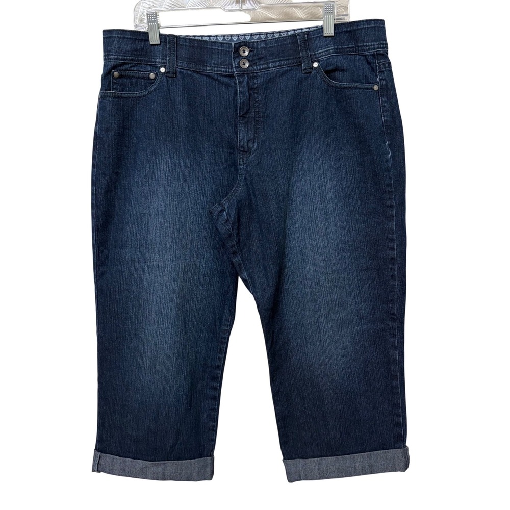Bandolino Mandie Dark Wash Cuff Capri Jeans Womens 16‎ Comfort Stretch Waistband